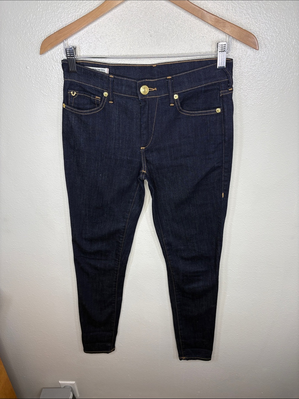 True Religion Halle Mid Rise Super Skinny Dark Jeans Women Size 25